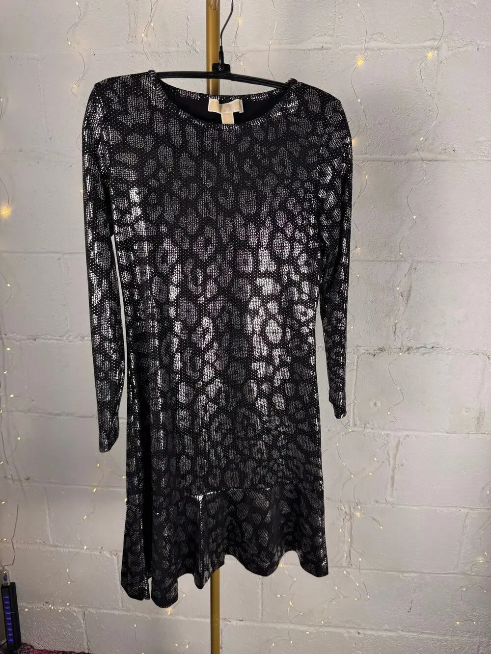 MICHAEL Michael Kors Metallic Leopard Print Dress Black Silver XS